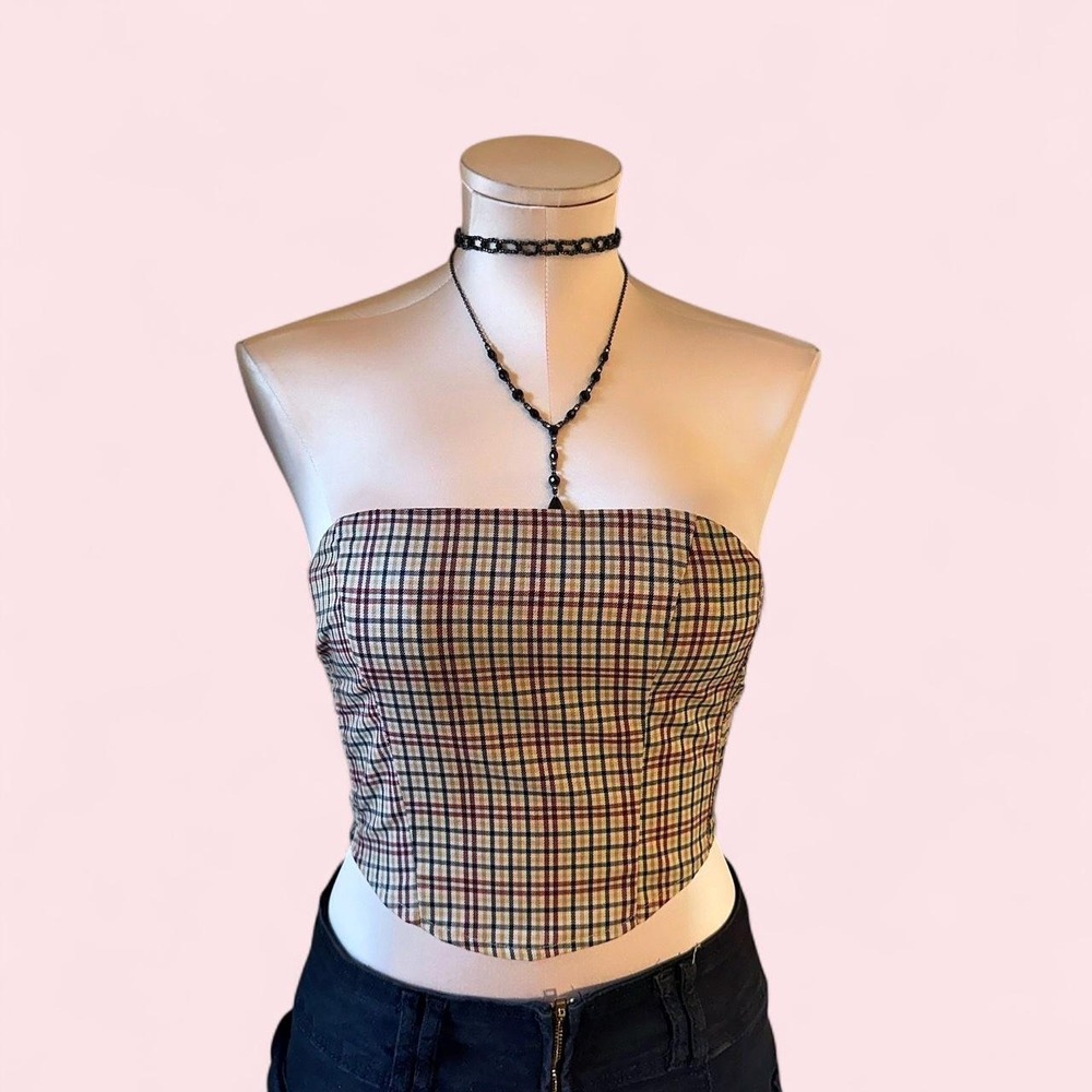 DIVIDED‎ Cute brown and beige plaid tube top 🤎